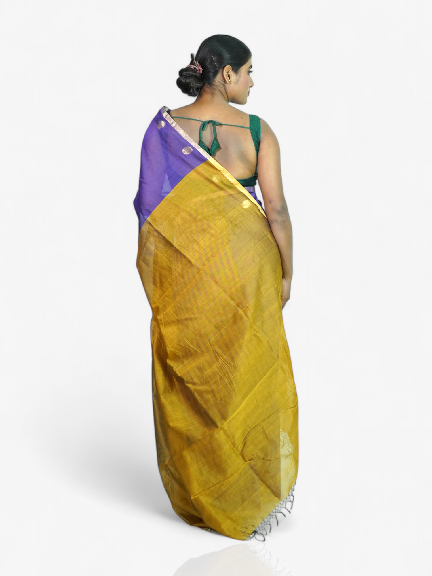 Orchid Glow – Chanderi Cotton Silk Saree with Stripes & Dot Detailing - Kozylook